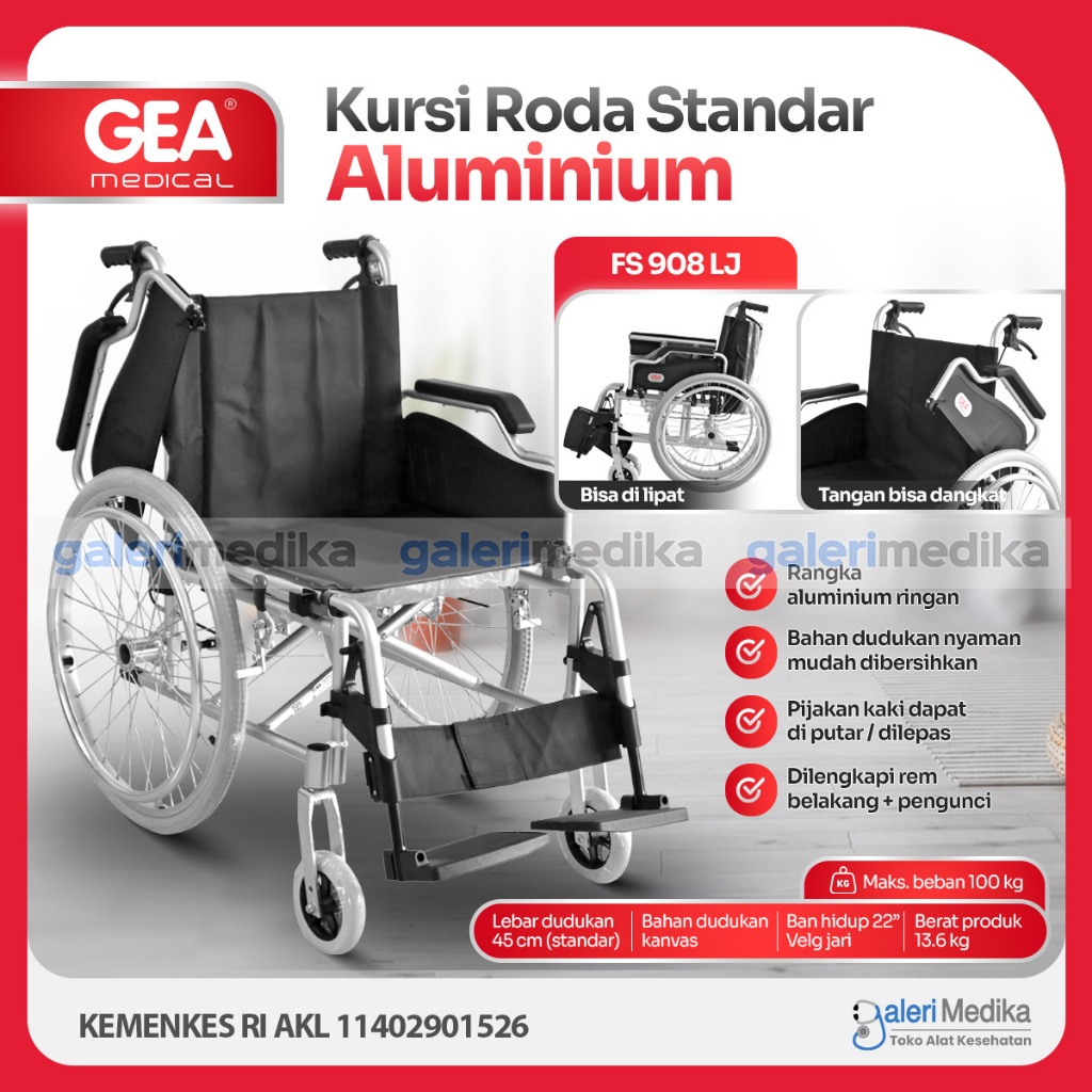 Kursi Roda Aluminium GEA FS 908 LJ / Kursi Roda GEA FS 908 LJ / Kursi Roda Aluminium GEA