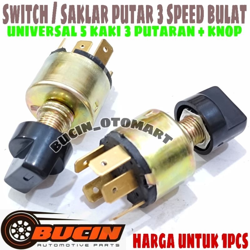SAKLAR PUTAR / SWIT SWITCH AC MOBIL UNIVERSAL PASANGAN 5 KAKI 3 SPEED BULAT