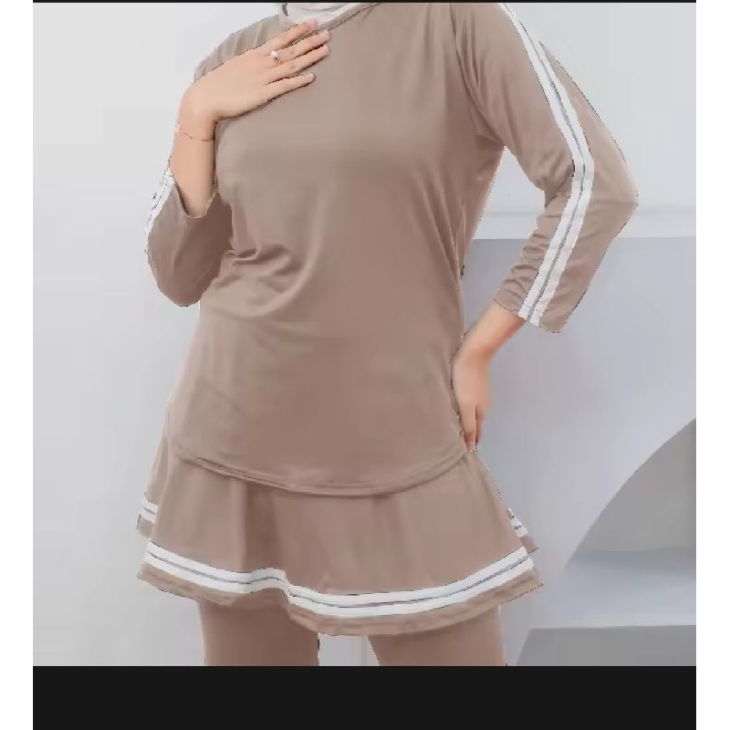 SETALAN BAJU OLAHRAGA WANITA MUSLIM TERBARU LEGGING ROK SKIRT PREMPUAN SPORT BADMINTON VOLI SEPEDA L