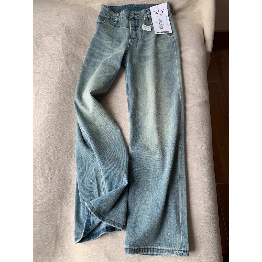 【Luck wanita】Retro Lurus Korea Celana Jeans Wanita Highwaist