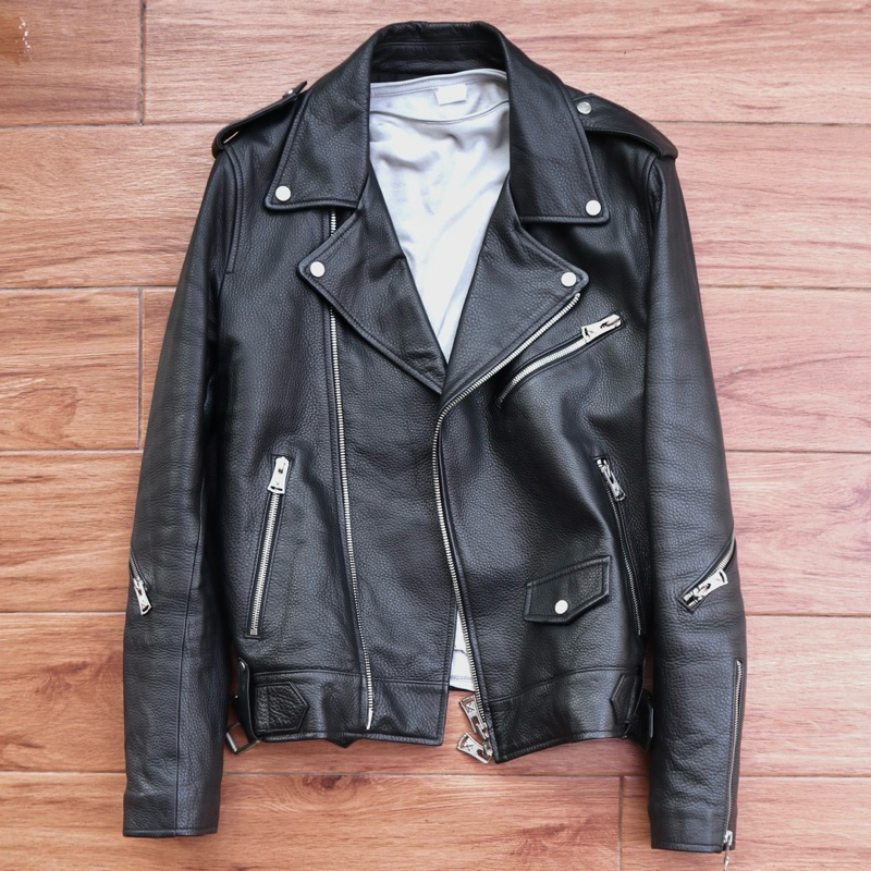 MVIO kulit sapi Jaket kulit ramones biker rocker double rider punk genuine leather jacket Pl bekas p