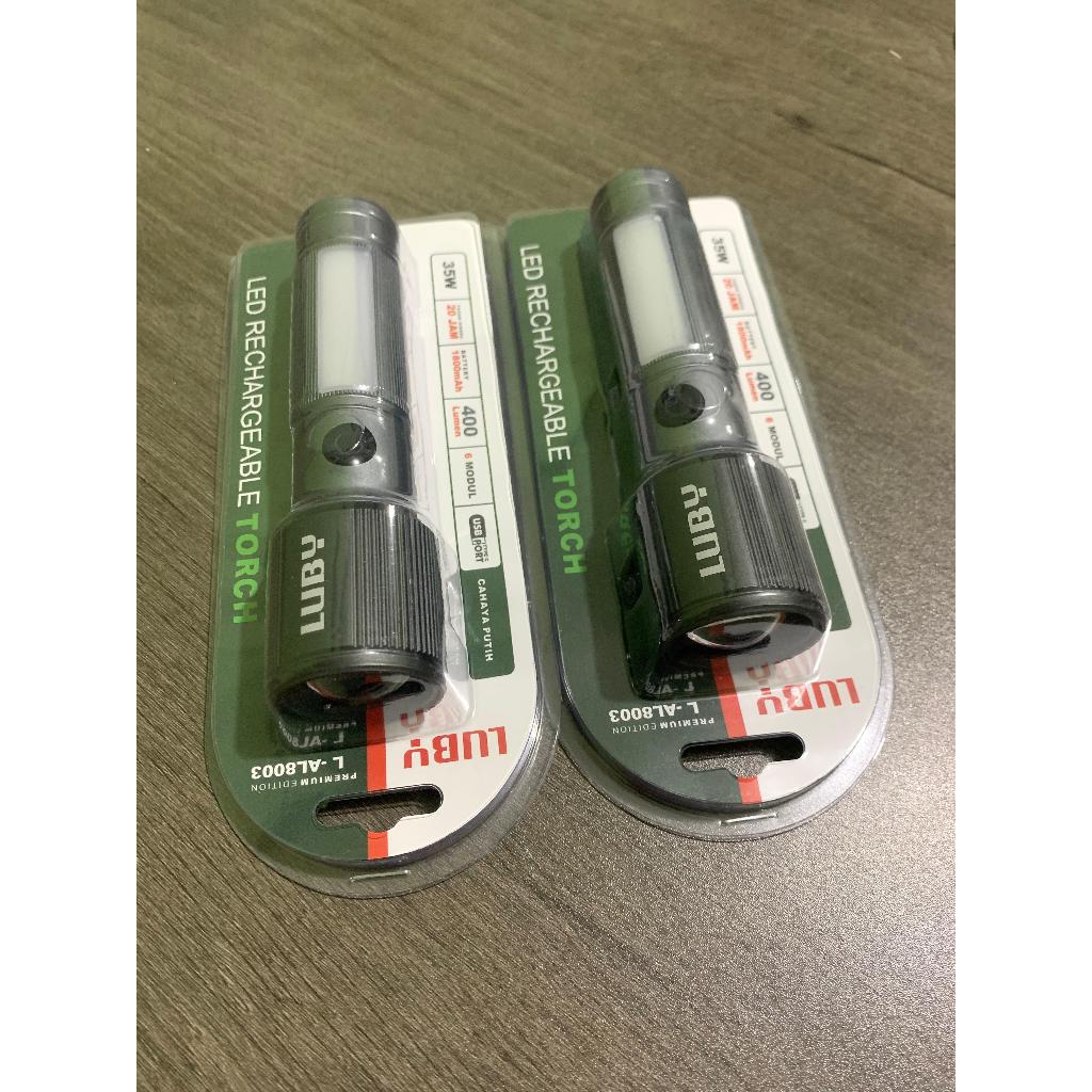 RB LUBY L-AL8001 30W/L-AL8002 50W/L-AL8003 35W Senter LED Rechargeable Torch Cahaya Putih Senter