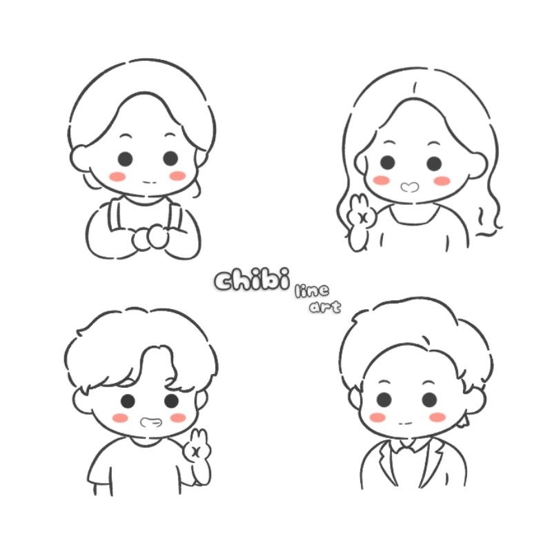 Jasa Ilustrasi Wajah | Gambar Custom | Line Art Style | Chibi