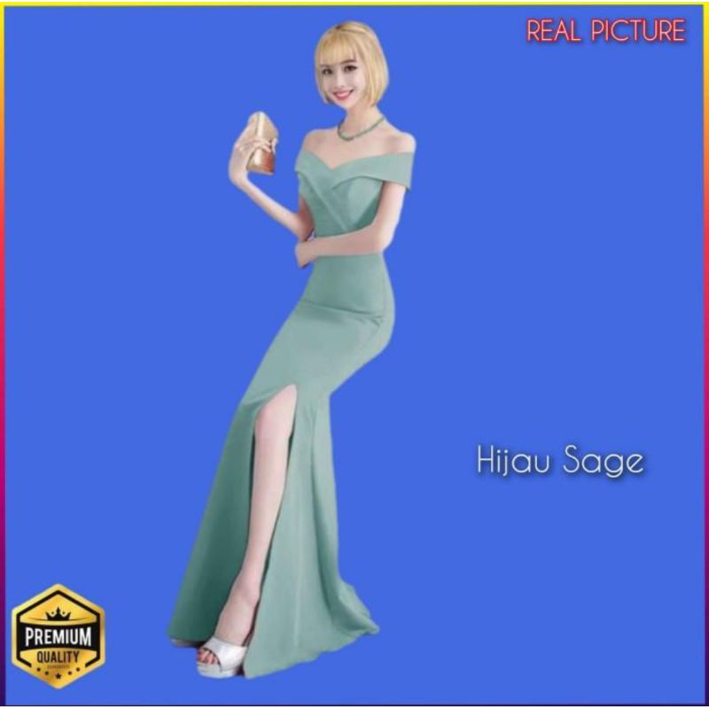 Gaun Pesta Wanita Liandra Korea Dress Kondangan Elegan Kekinian Hijau Sage