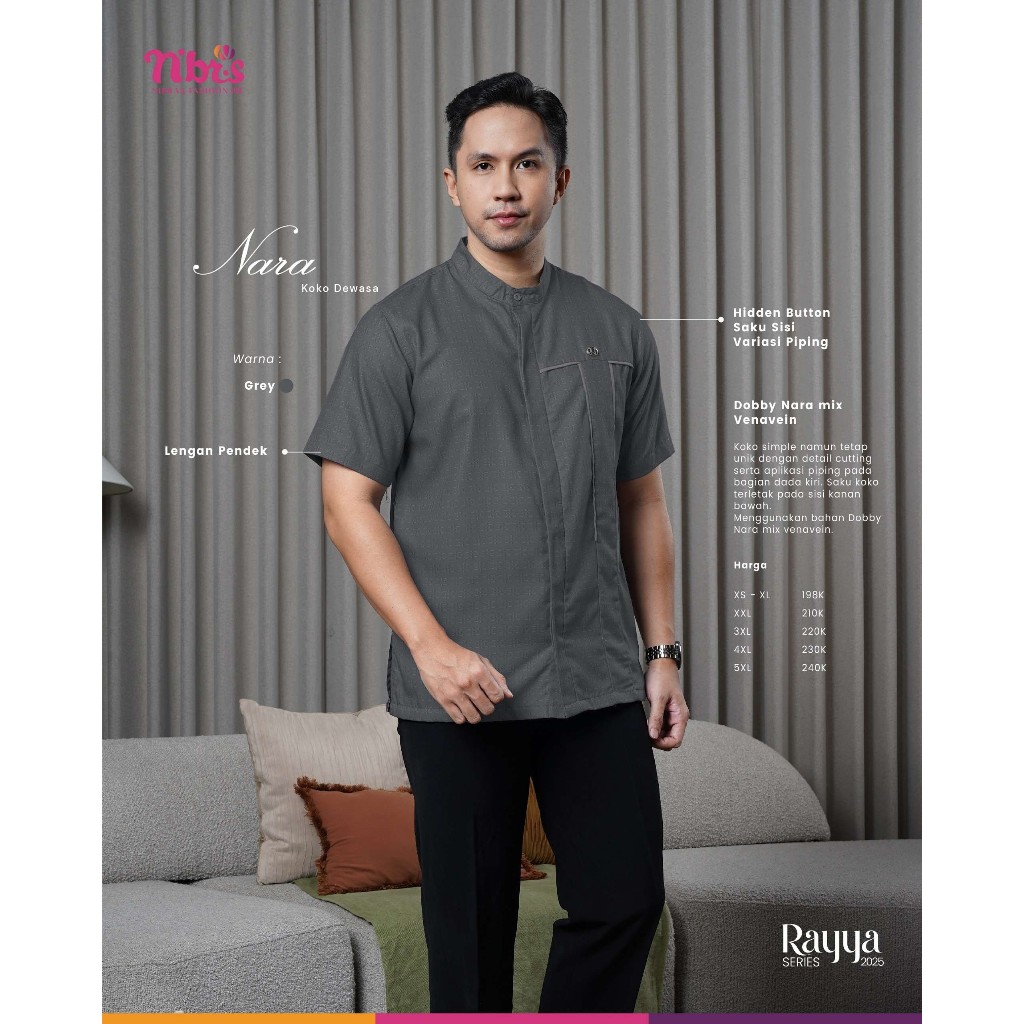 NIBRAS KOKO NARA GREY / KOKO NIBRAS PRIA / KOKO LENGAN PENDEK / BAJU NIBRAS ORI DISKON