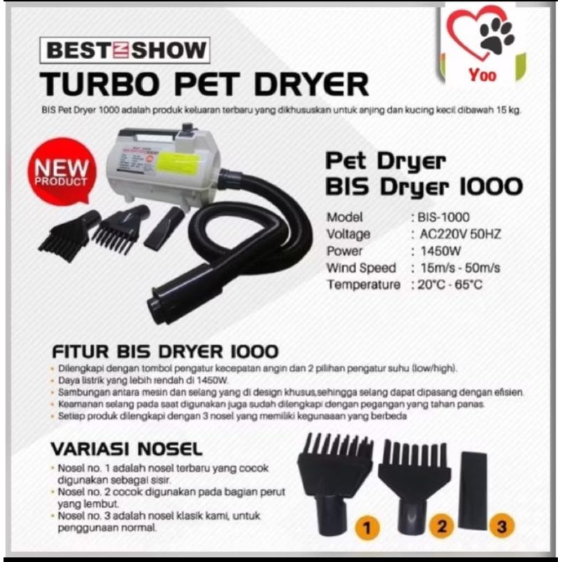 Blower pet pengering kucing dan anjing bestinshow BIS 1000