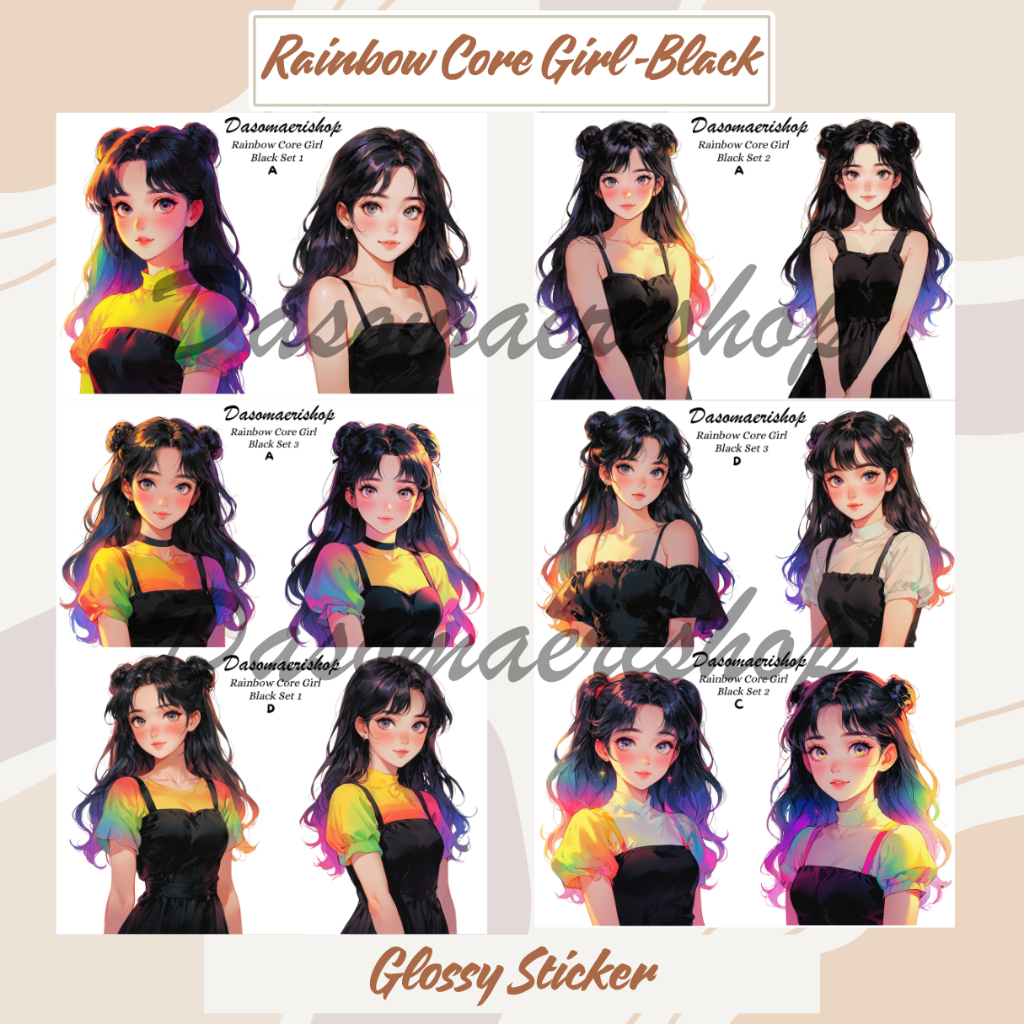 

Girl Sticker Aesthetic Rainbowcore Set Black Dekorasi Journaling Scarpbook Handmade by Dasomaerishop