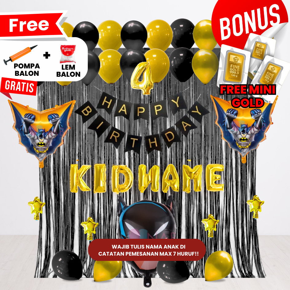 ((FREE MINI GOLD & POMPA BALON)) BATMAN SET DEKOR ULANG TAHUN ANAK/ DEKORASI ULTAH ANAK/BALON ULANG 