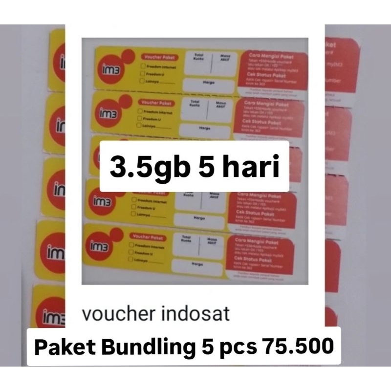 Voucher Indosat 3.5 gb 5 hari bundling 75.500