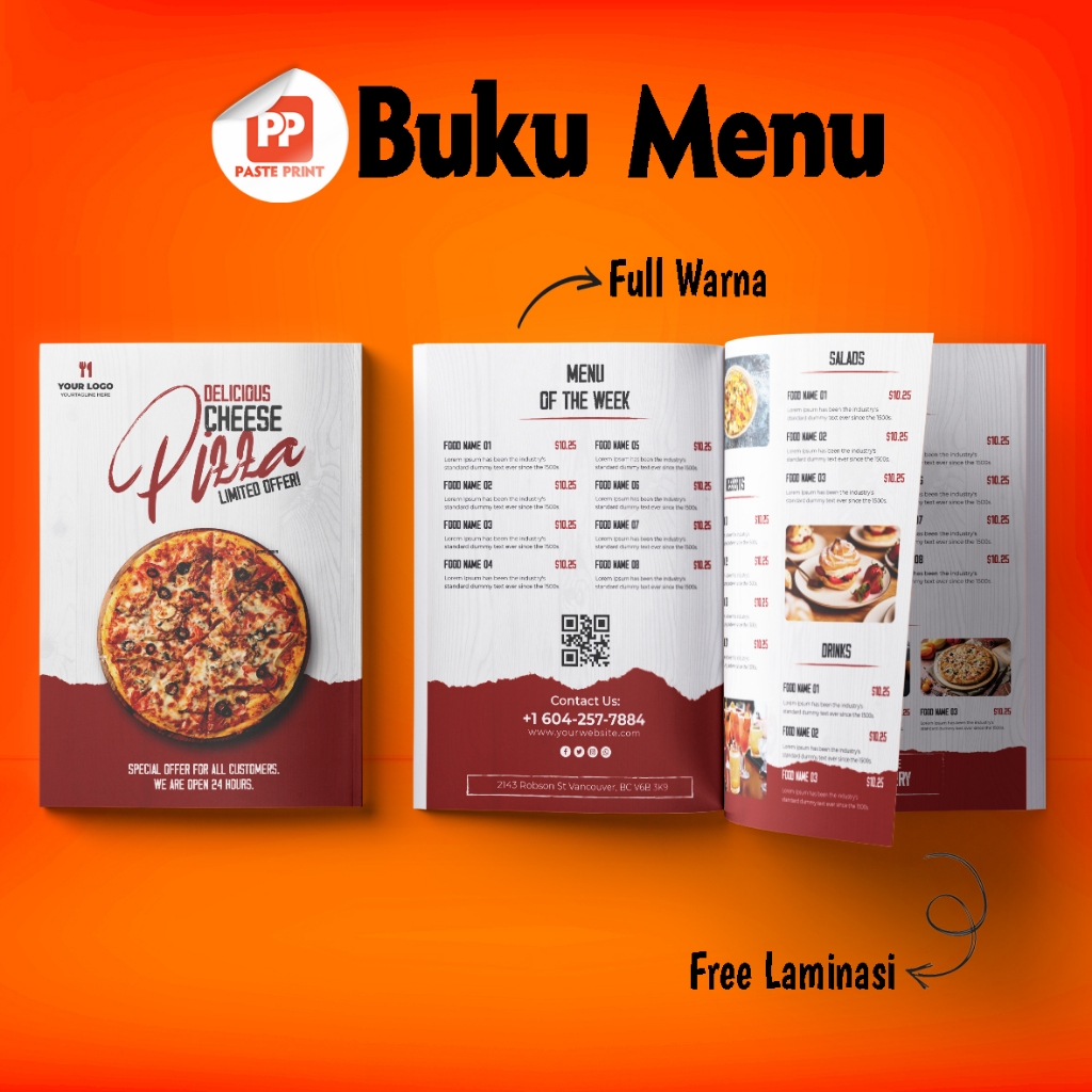 Cetak Buku Daftar Menu Makanan Minuman Cafe Custom