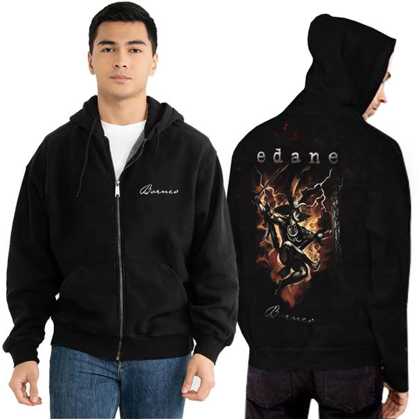 Zipper Hoodie Edane New Borneo Hoodie Ritsleting Unisex Bahan Black Cotton Fleece | Size M L XL XXL 