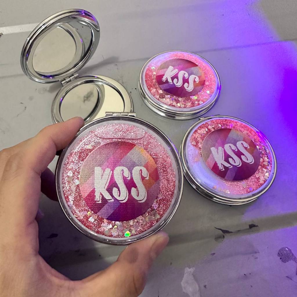 Cermin Lipat Glitter Glee / Cermin Custom Branding / Souvenir Cermin