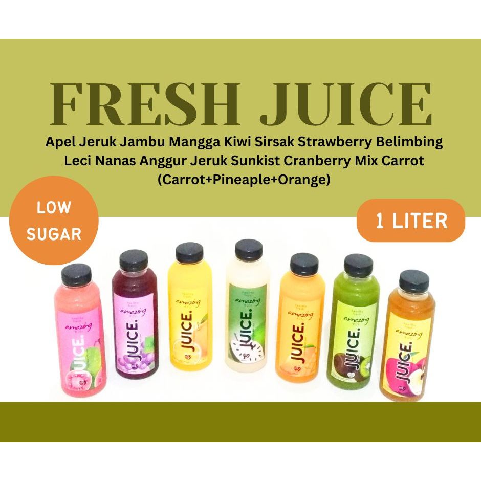 

1 Liter Fruit Juice Jus Buah Apple Orange Guava Mango Kiwi Soursop Strawberry Starfruit Lychee Pineapple Grape Sunkist Orange Cranberry Carrot