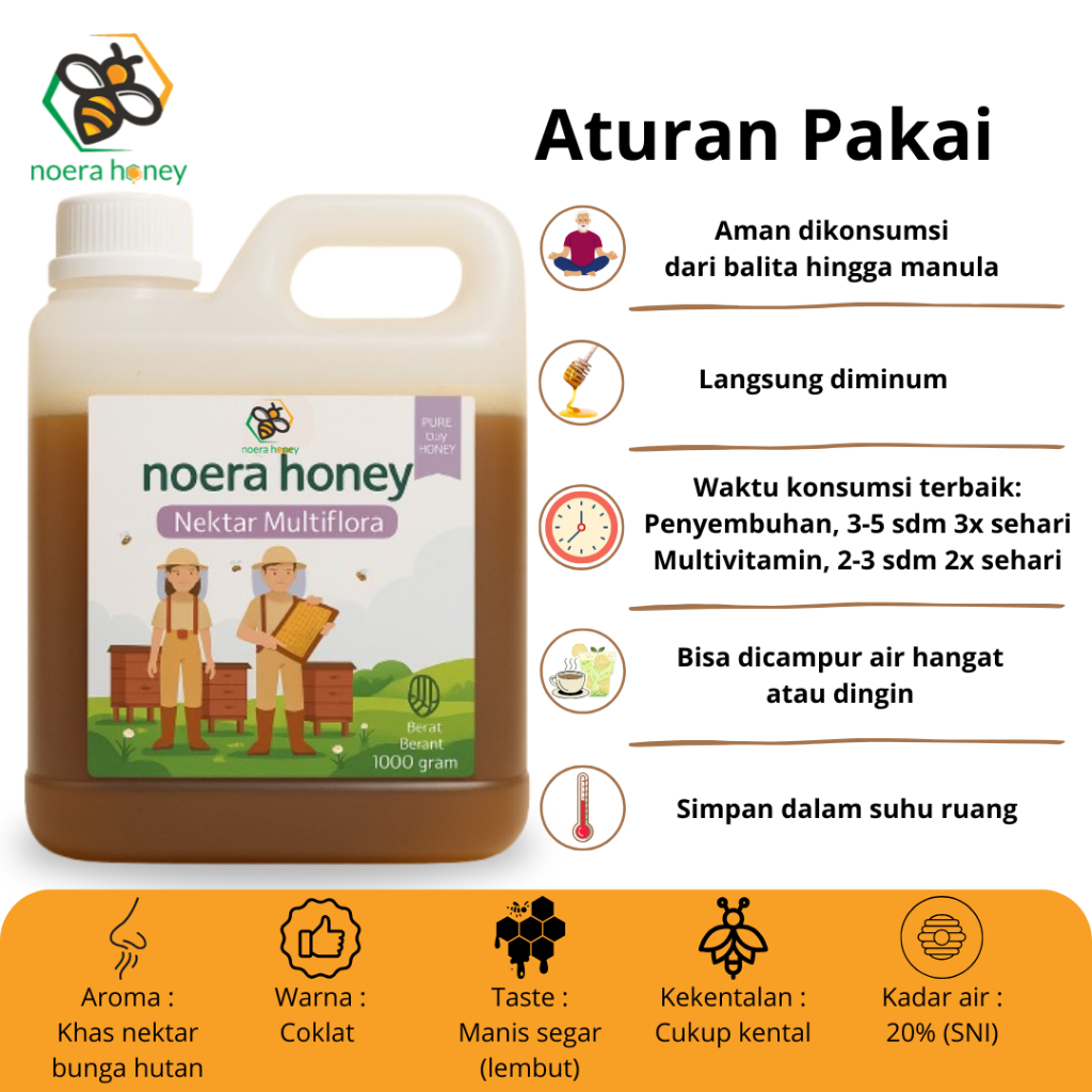 

Cahayadstore Noera Honey - Madu Asli Murni 1Kg Nektar Multiflora Java 100% Alami Pure Natural Raw