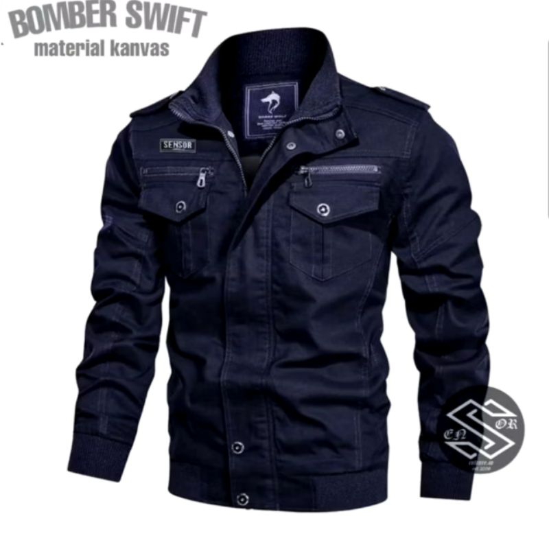 Jaket Bomber classic bahan kanvas acc clotings