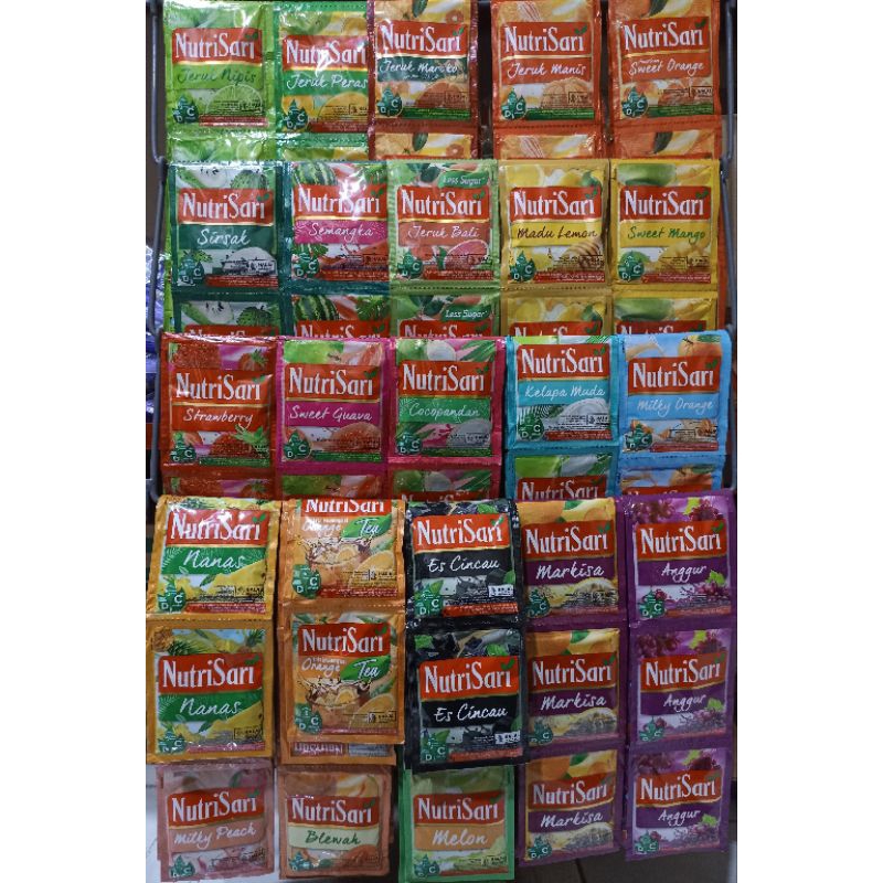 

nutrisari kemasan 11g, banyak varian rasa untuk 1 renteng