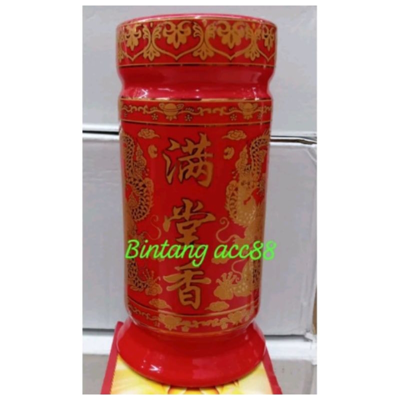 vas bunga / hio kong / tempat hio/ pot / kaleng hio - merah - 9inch