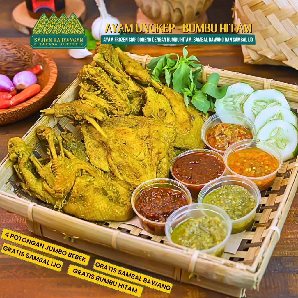 

Bebek Ungkep Bumbu Hitam - Sajian Kahyangan : Bebek Frozen Bumbu Hitam, Sambal Bawang dan Sambal Ijo