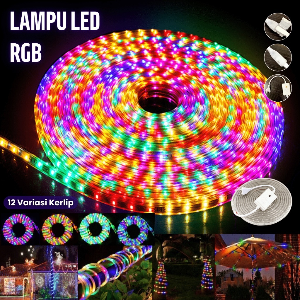 Lampu LED RGB10 METER / Lampu LED STRIP SELANG 10 METER / 220V OUTDOOR Strip 8M / Lampu Hias