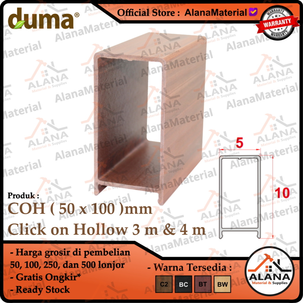 Duma WPC ( Click on Hollow ) - 50 x 100 mm panjang 3m dan 4m | x Para COH 50 100 Lis Pagar Gerbang H