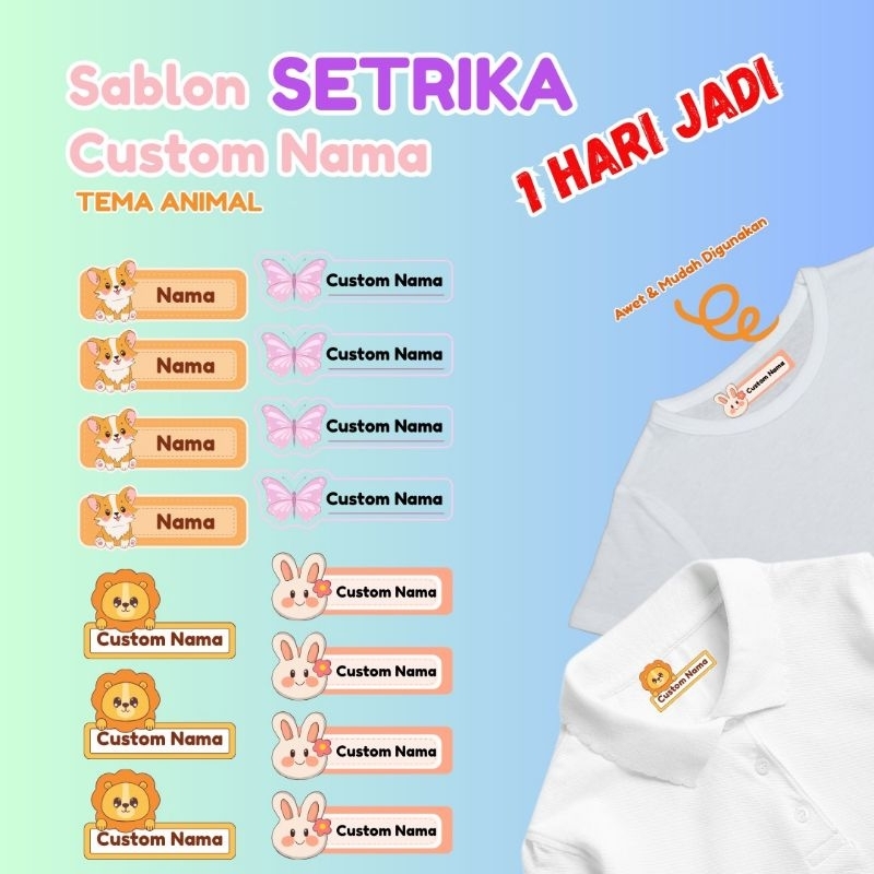

SABLON SETRIKA | LABEL NAMA ANAK | CUSTOM | TEMA ANIMAL
