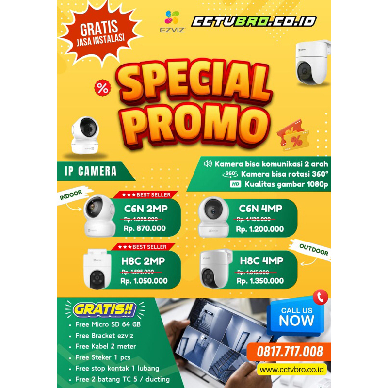 Paket Ezviz Indoor dan Outdoor, C6N dan H8C