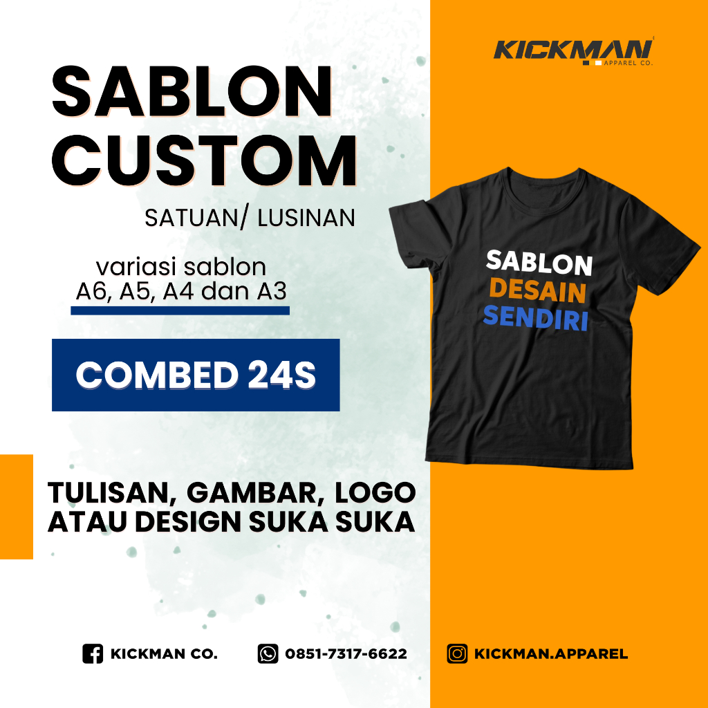 Kaos Custom Cotton Combed 24s Bahan Knitto Design Sendiri sablon gambar tulisan tshirt murah