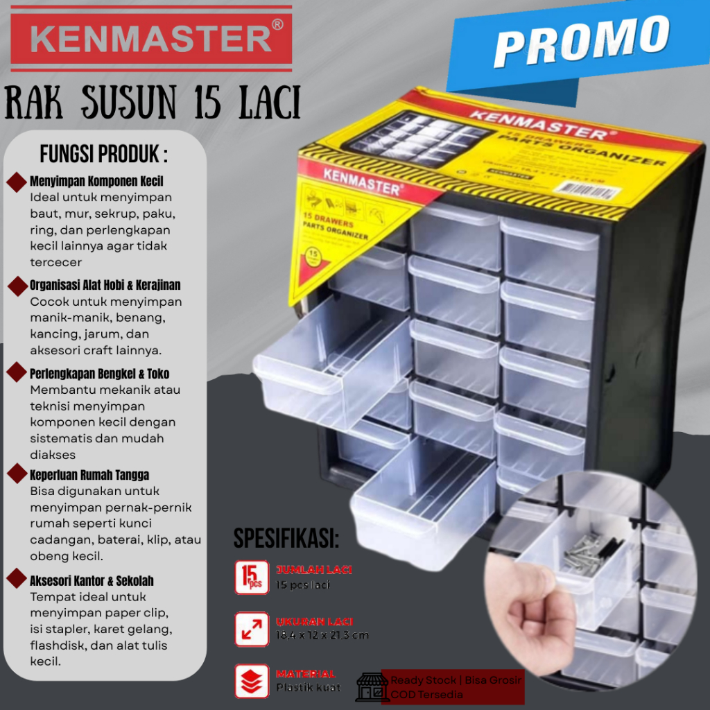PROMO Rak Susun 15 Slot Serbaguna Rak Susun Kotak Penyimpanan Laci Mini Plastic Laci Kecil Excel Rak