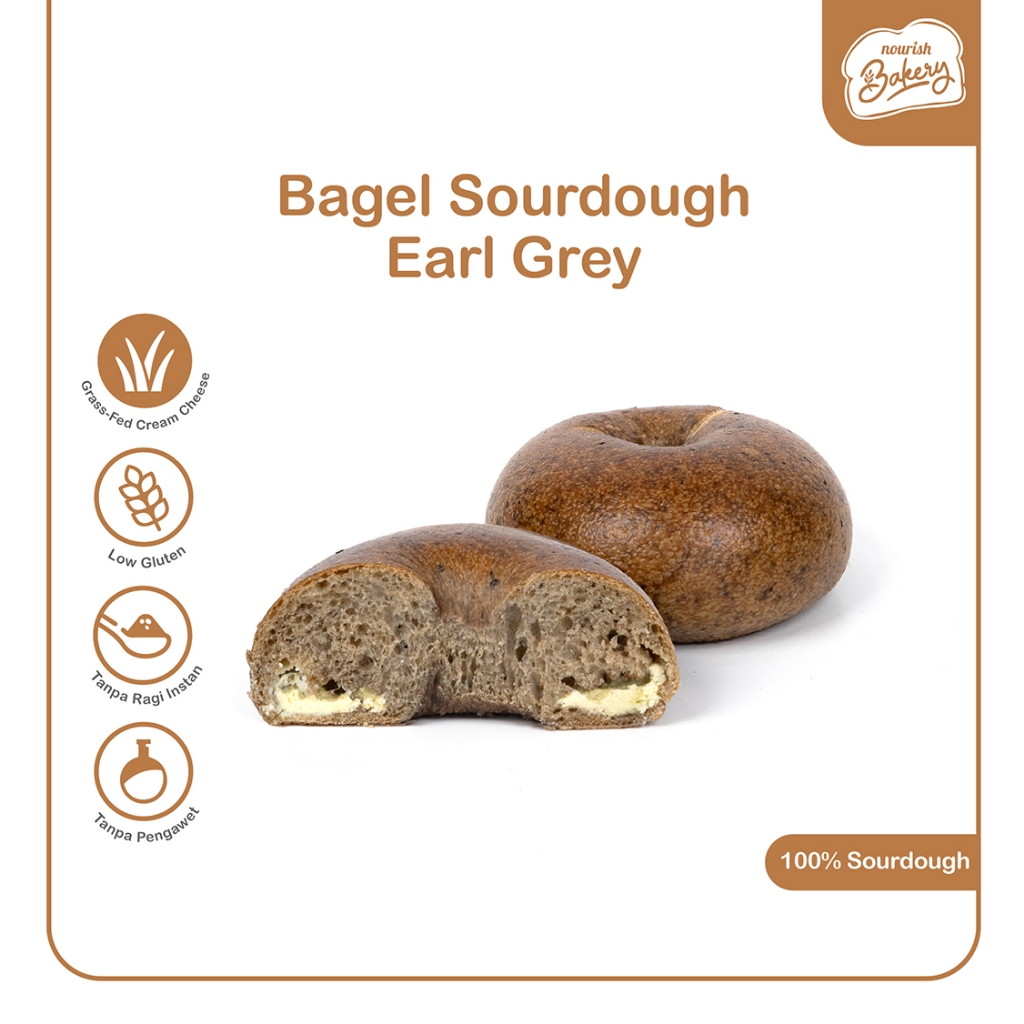 

Bagel Earl Grey Cream Cheese - 100% Sourdough Bagel Earl Grey dengan isian Cream Cheese Long Fermentation 100gr (BSD)