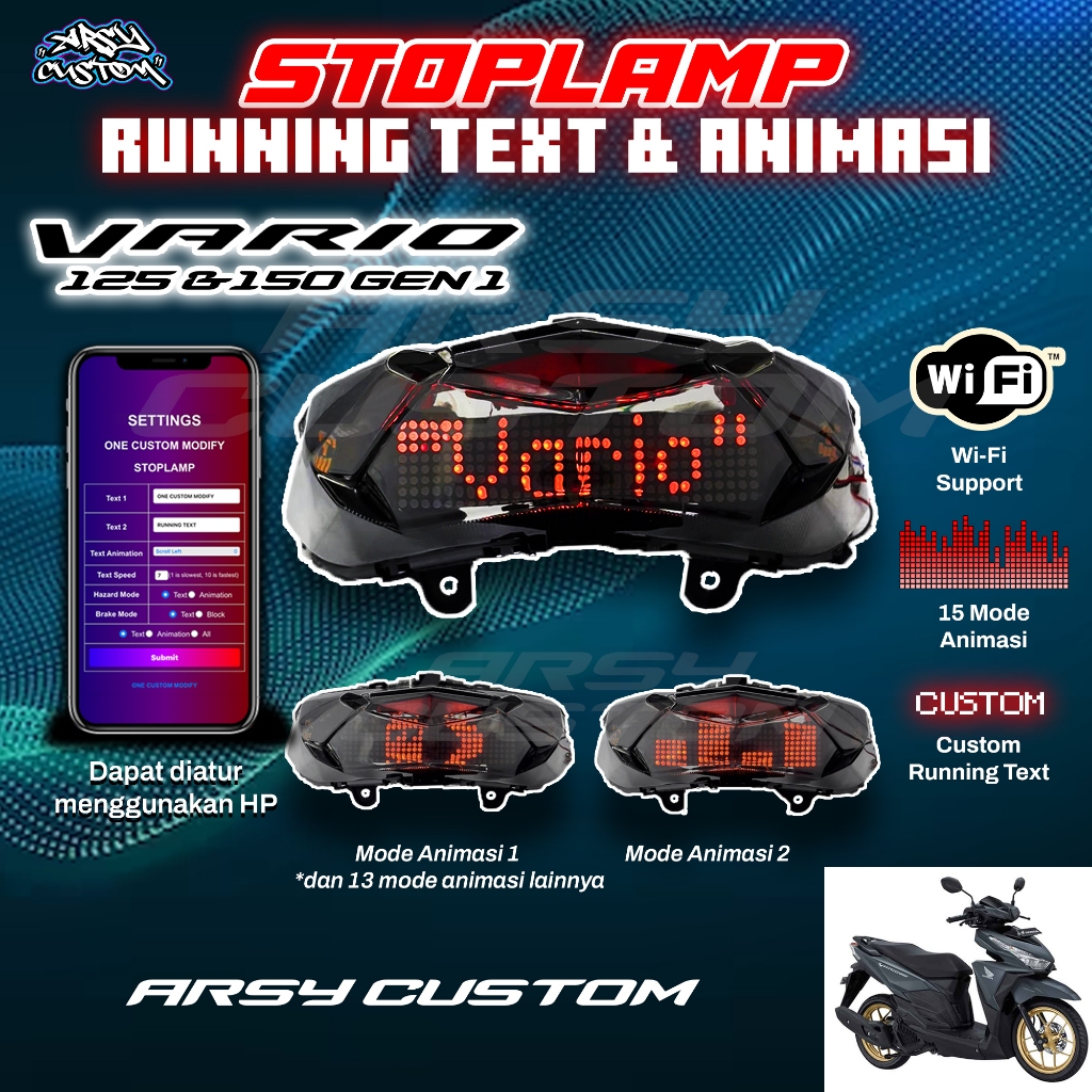 Stoplamp Running Text Animasi Led Vario 125-150 LED Old Lampu Rem Belakang Modifikasi Variasi Motor