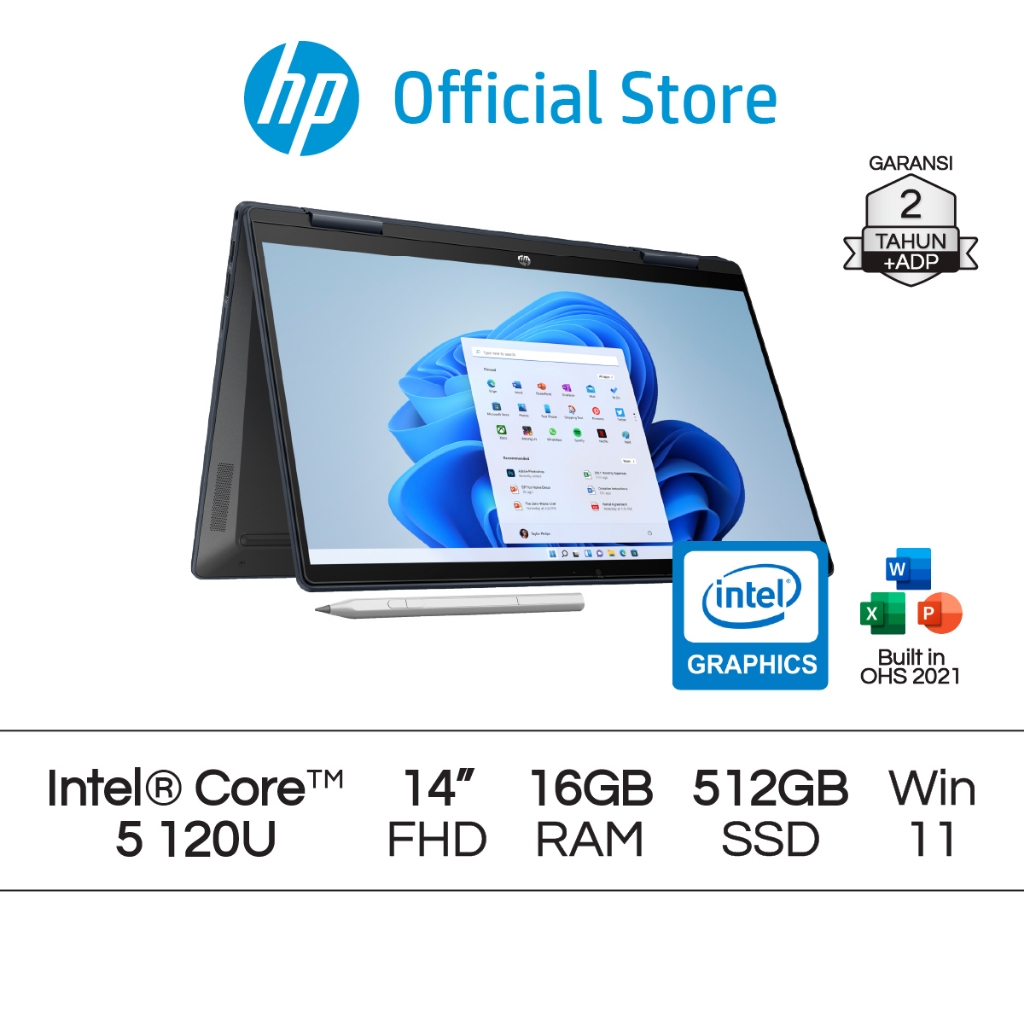Laptop HP Pavilion x360 2 in 1 Intel Core 5 Intel Graphics 16GB RAM 512GB SSD Blue Windows 11 Home 1
