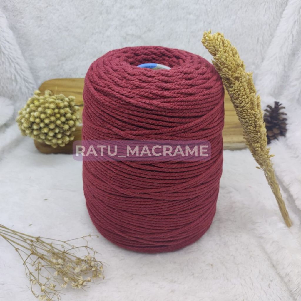 Tali Katun Macrame MERAH 3MM 4MM 1KG 3PLY
