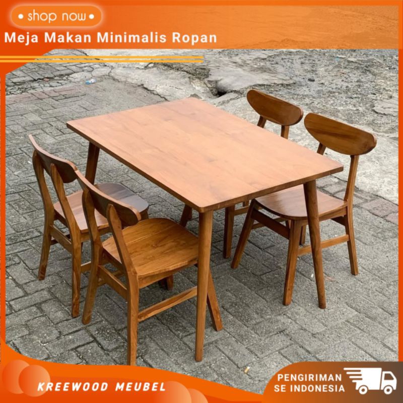 MEJA MAKAN ROPAN JATI MINIMALIS 4 KURSI / MEJA MAKAN JATI 4 KURSI ROPAN / MEJA MAKAN 4 KURSI MINIMAL