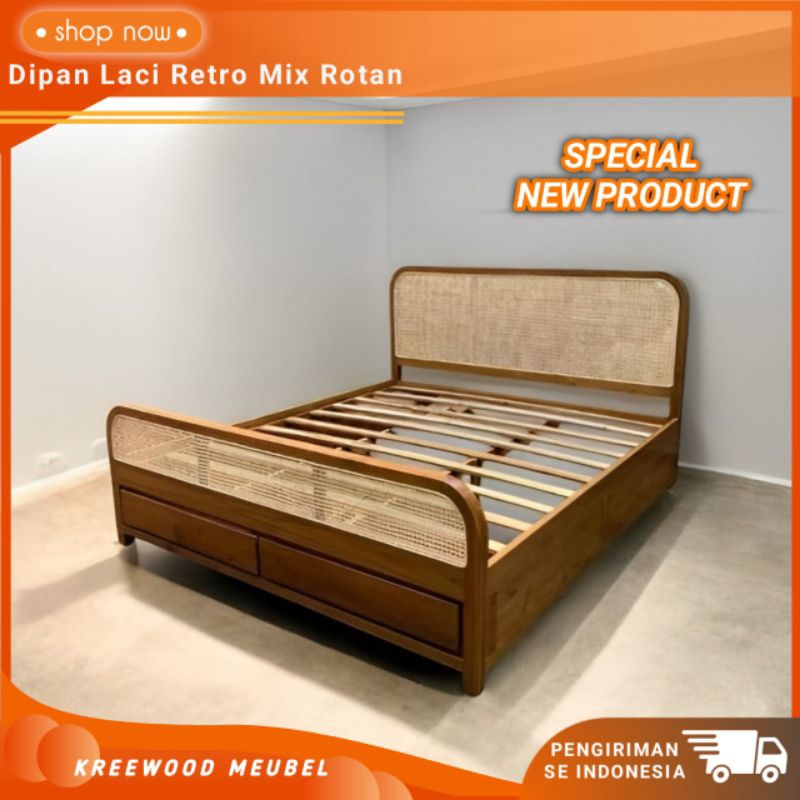 DIPAN JATI MINIMALIS ROTAN ASLI / DIPAN ROTAN JATI MINIMALIS 2 LACI / DIPAN LACI JATI MINIMALIS ROTA