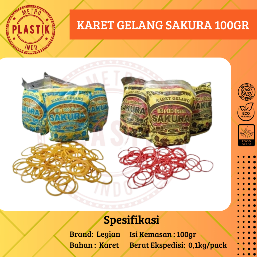

Karet / Karet Gelang 100 Gram Kuning & Merah / Karet Sakura / Karet Murah / Karet Pengikat Warna Kuning dan Merah