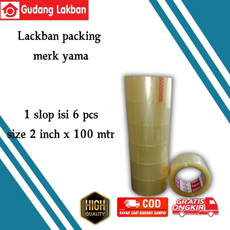 

LAKBAN PACKING-MERK YAMA-UKURAN 2 INCH x 100 MTR-LAKBAN DAYA REKAT KUAT-TiDAK MUDAH PUTUS.