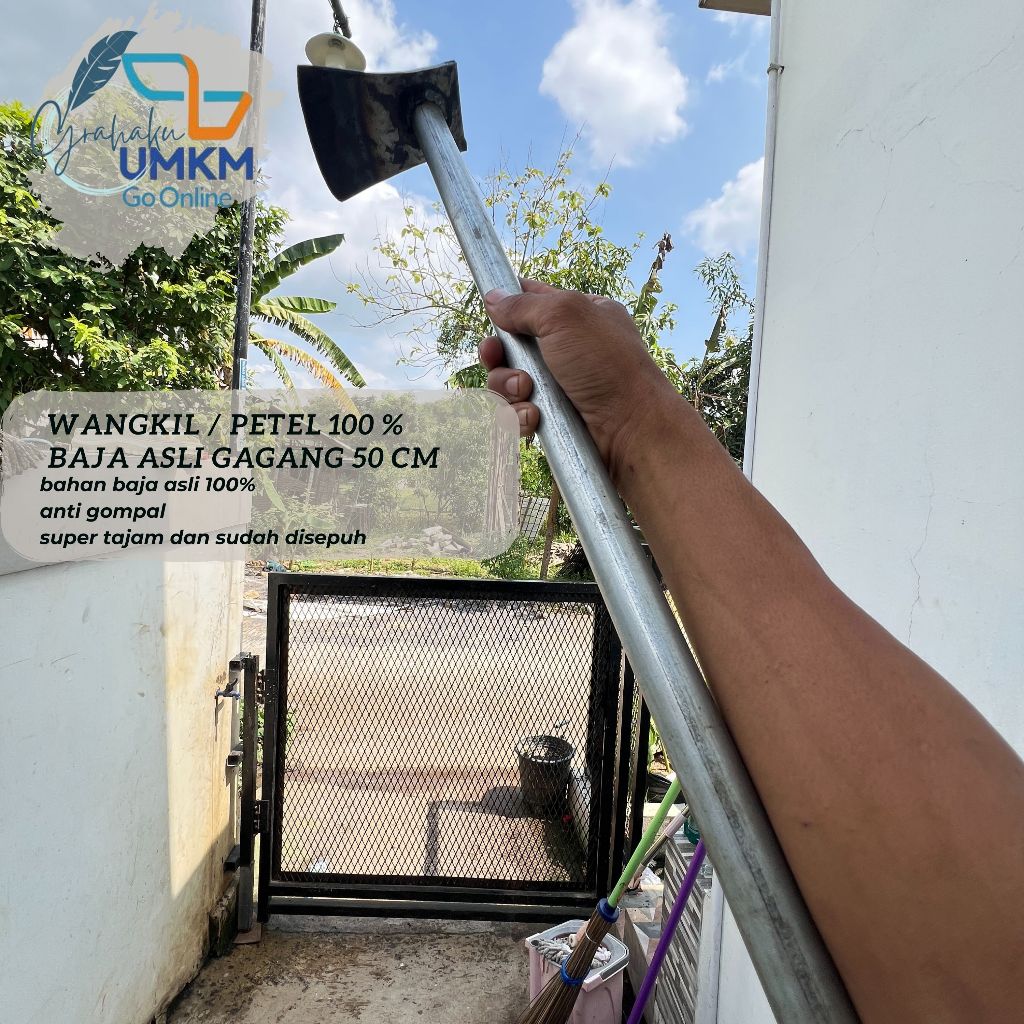 Wangkil Petel Per Baja Panjang Gagang 50 cm - Cangkul Mini Koret Rumput Rimbas Kayu Baja