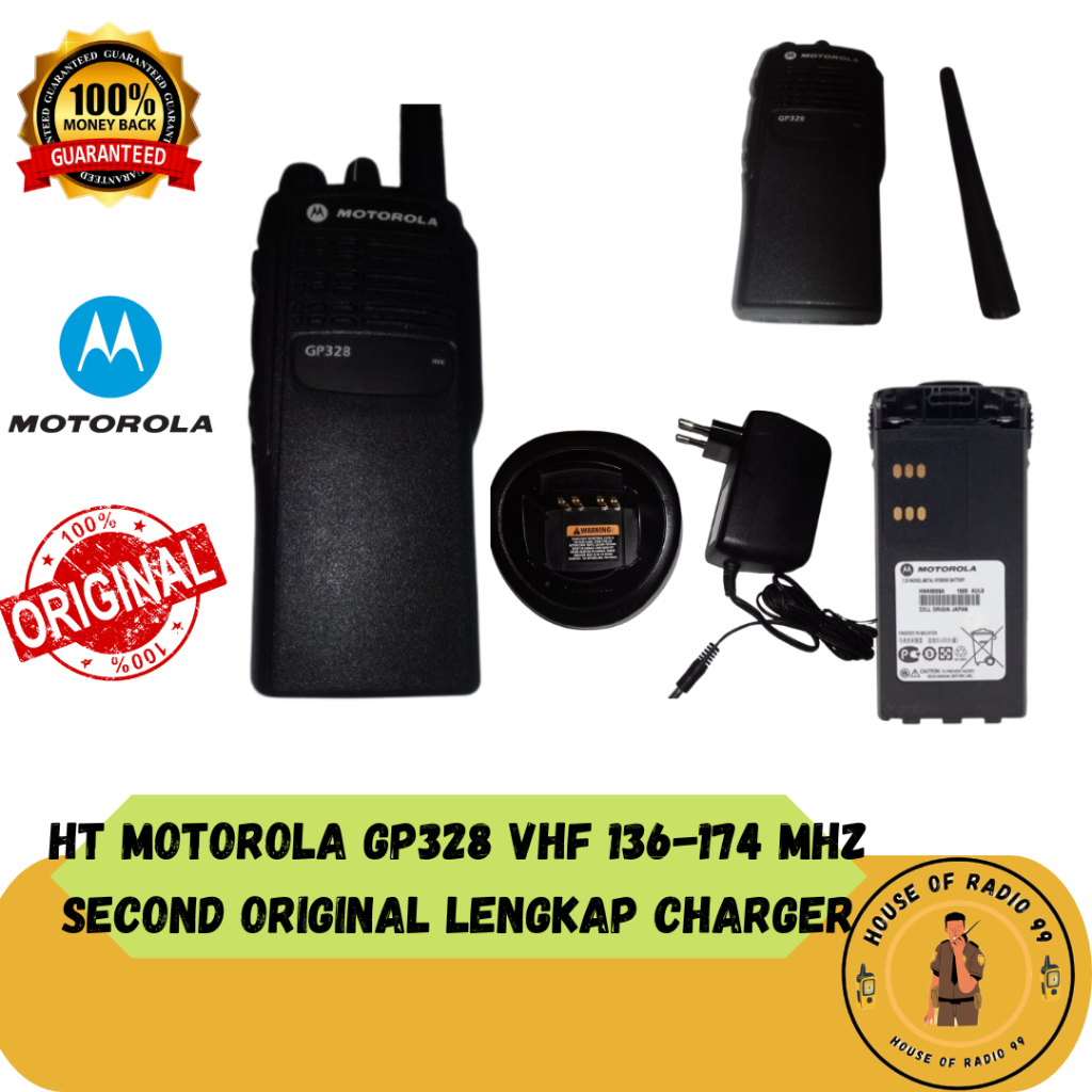 HT MOTOROLA GP 328 VHF SECOND ORIGINAL BERGARANSI LENGKAP CHARGER