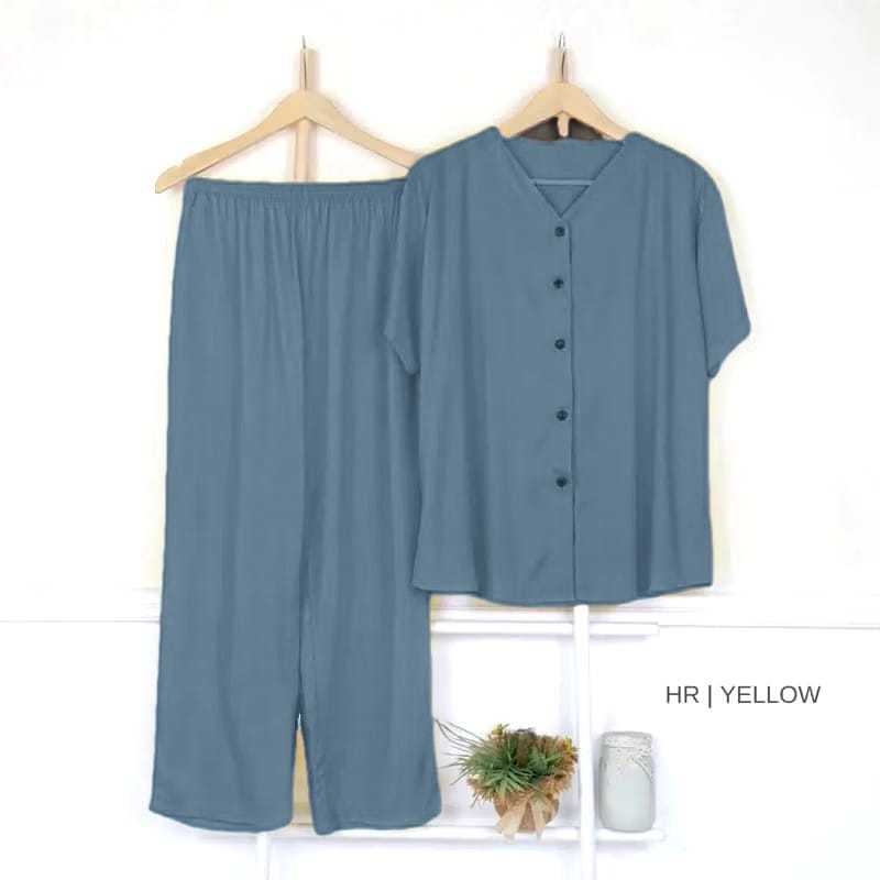 SETELAN PIYAMA PANJANG KATUN RAYON LENGAN PENDEK