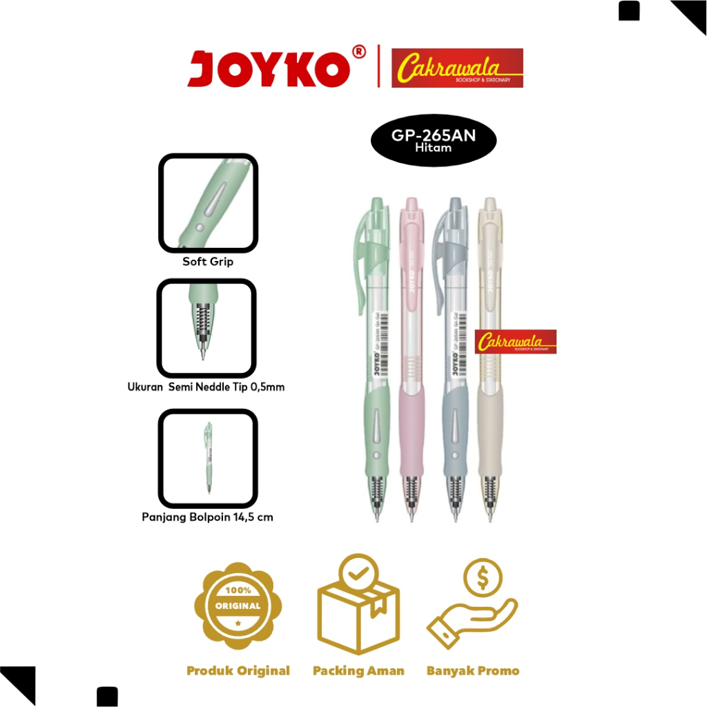 

Pulpen Gel Joyko GP-265AN Hitam – Ballpoint Gel Ink Joyko 0.5mm | Tinta Hitam Halus & Cepat Kering