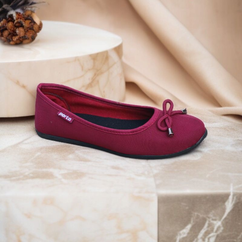 Sepatu Flat Wanita untuk Kuliah Kerja kantor Model casual bahan kain tali pita