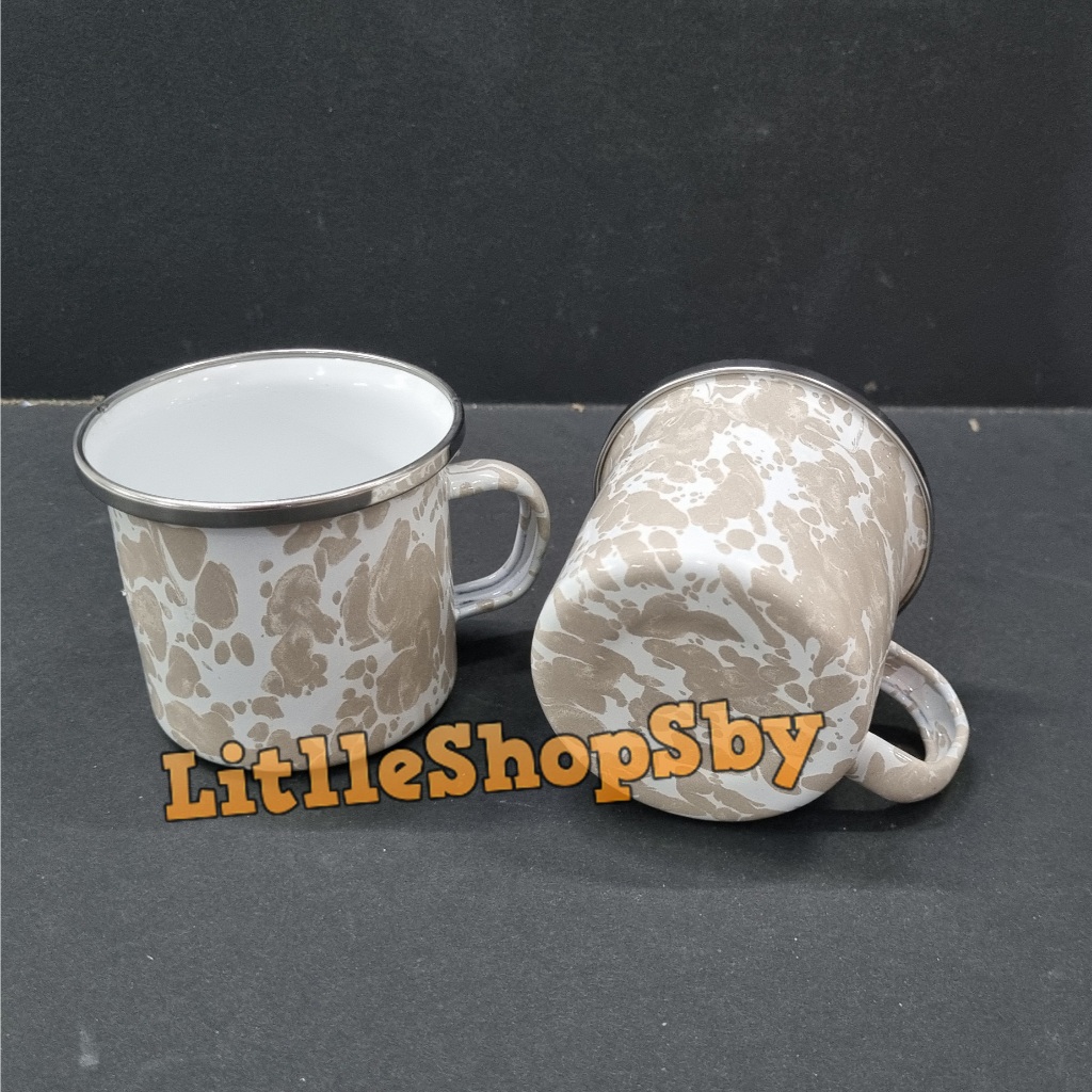 Gelas Cangkir Mug Enamel 6cm CoklatBlirik Loreng