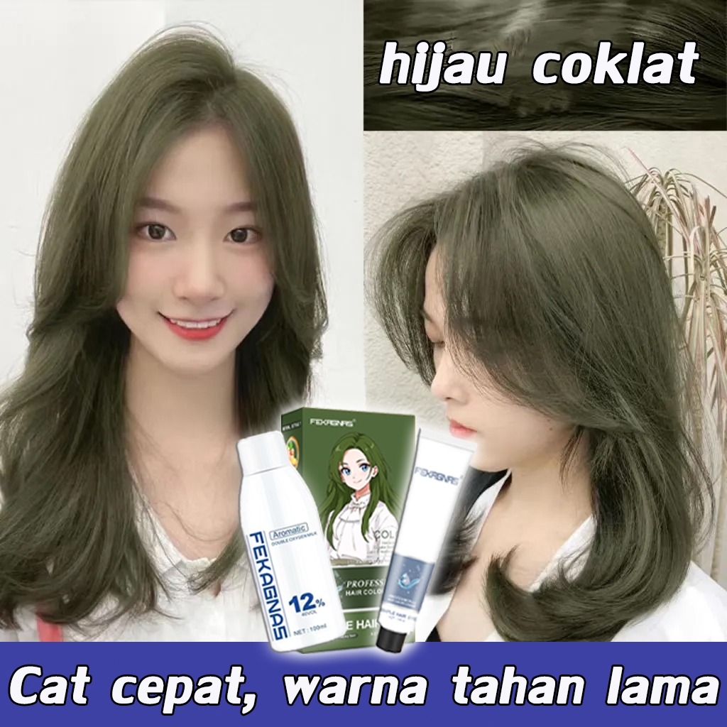 FEKAGNAS Cat Rambut Hijau Coklat 200ml - Pewarna Rambut Tanpa Bleach, Warna Natural Membuat Kulit Ta