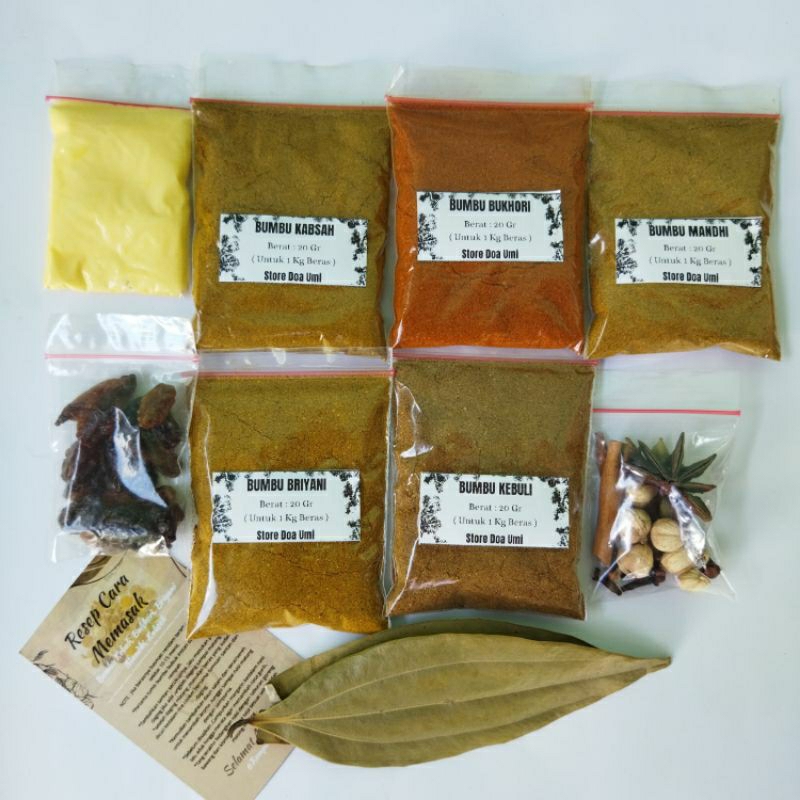 

Bumbu Instan Kebuli ,Briyani ,Mandhi & Kabsah Untuk 1 kg Beras Lengkap dengan rempah kismis dan margarin