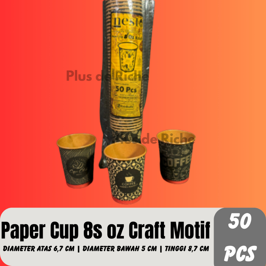 Paper Cup 8s Craft Motif (50 pcs) - Paper Cup Coklat Coffee/ Paper Cup Brown Craft Motif