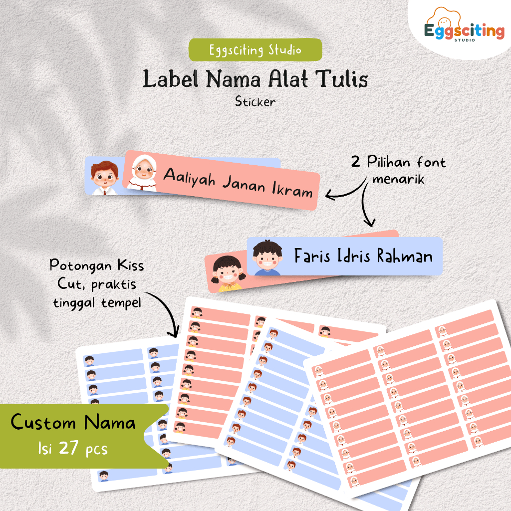 

Stiker Nama Anak Custom 27pcs | Label Pensil & Buku – Karakter Lucu | Pre-Order