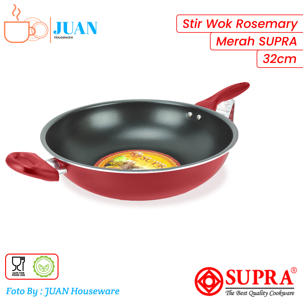 SUPRA Stir Wok 32cm Non Stick Coating Rosemary Merah / Wok Pan Anti Lengket