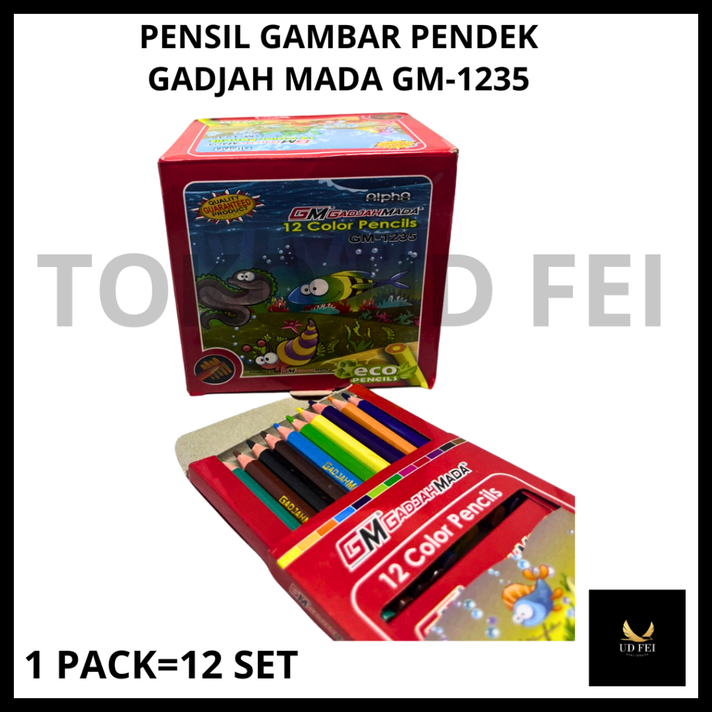 

(1 PACK=12 SET) Pensil Gambar Pendek/ Pensil Warna Pendek/ Pensil Warna GM-1235/ Pensil Warna Gadjah Mada