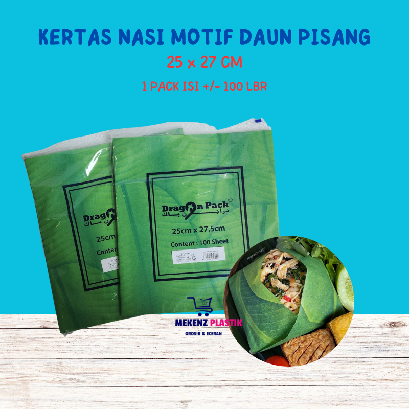 Kertas Bungkus Nasi Motif Daun Pisang 25x27,5cm isi 100 Pcs