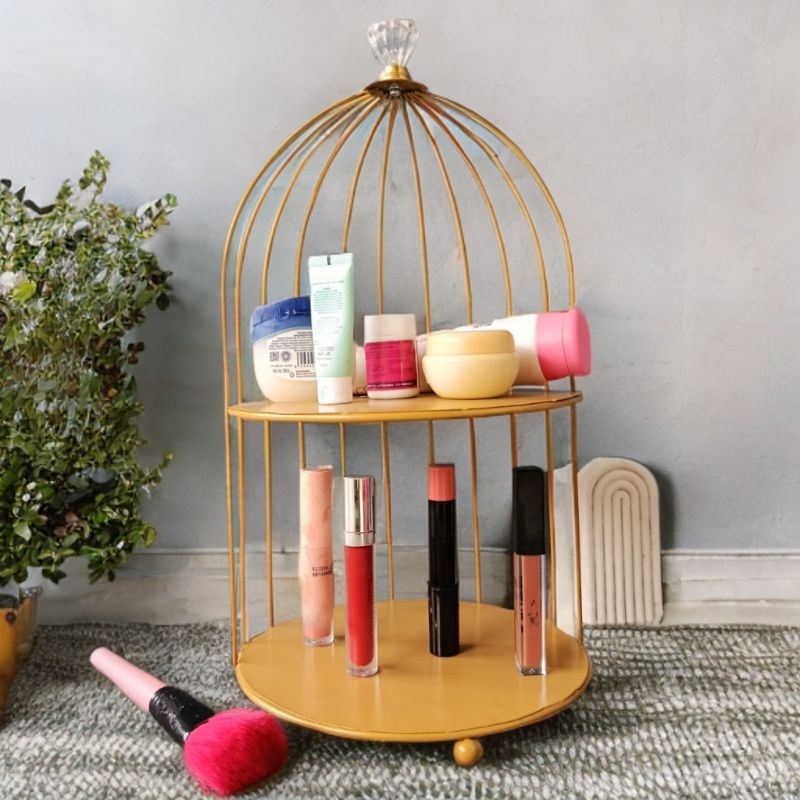 Rak Kosmetik Bentuk Sangkar  Rak kosmetik Organizer Birdcage Gold Tray Rak kosmetik serbaguna